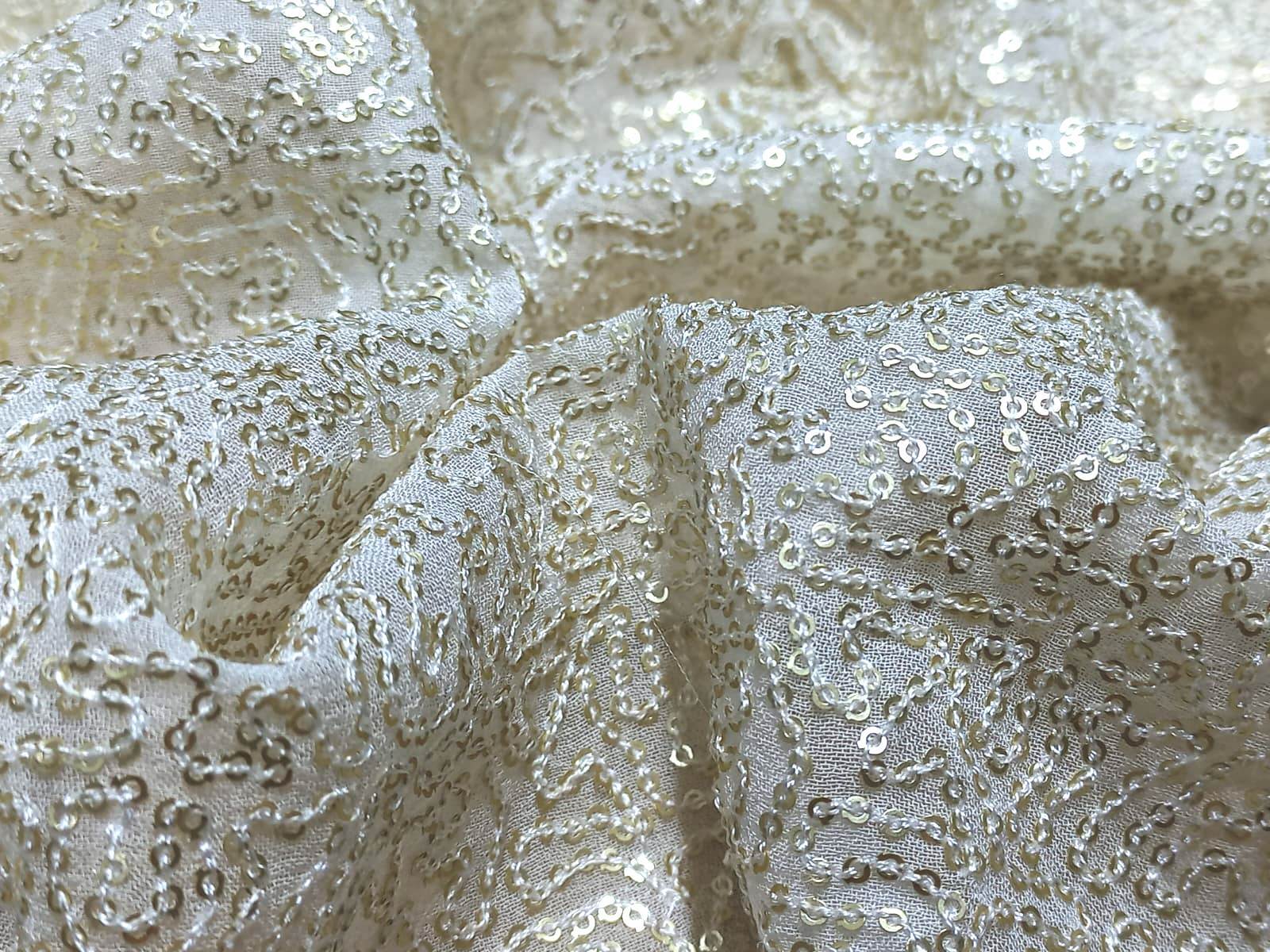 Allover Sequence Embroidery Fabrics On Georgette - Pattern: Mesh