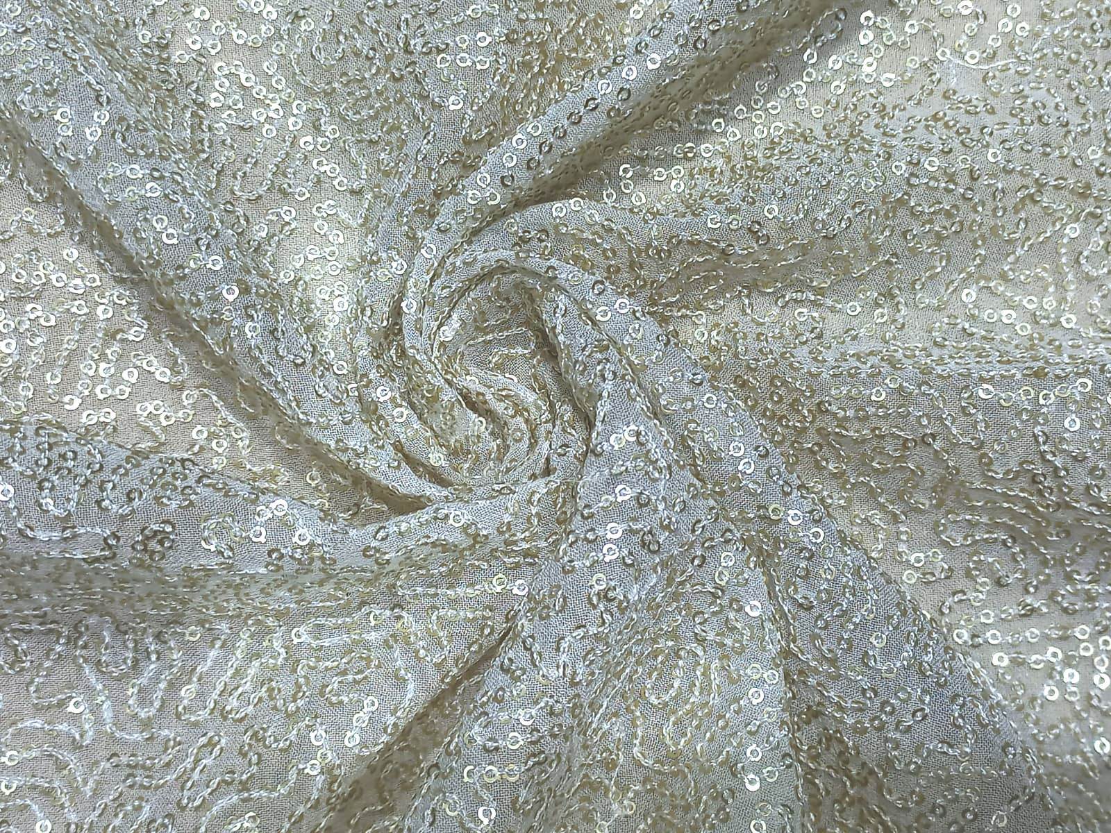 Allover Sequence Embroidery Fabrics On Georgette - Pattern: Mesh