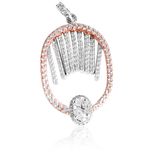 Diamond Sublime Pendant Set - 0.005 G Carat Weight, 80x80 Mm Size | Natural Silver Oval Cut Diamonds, 22 Pieces In Box Packaging