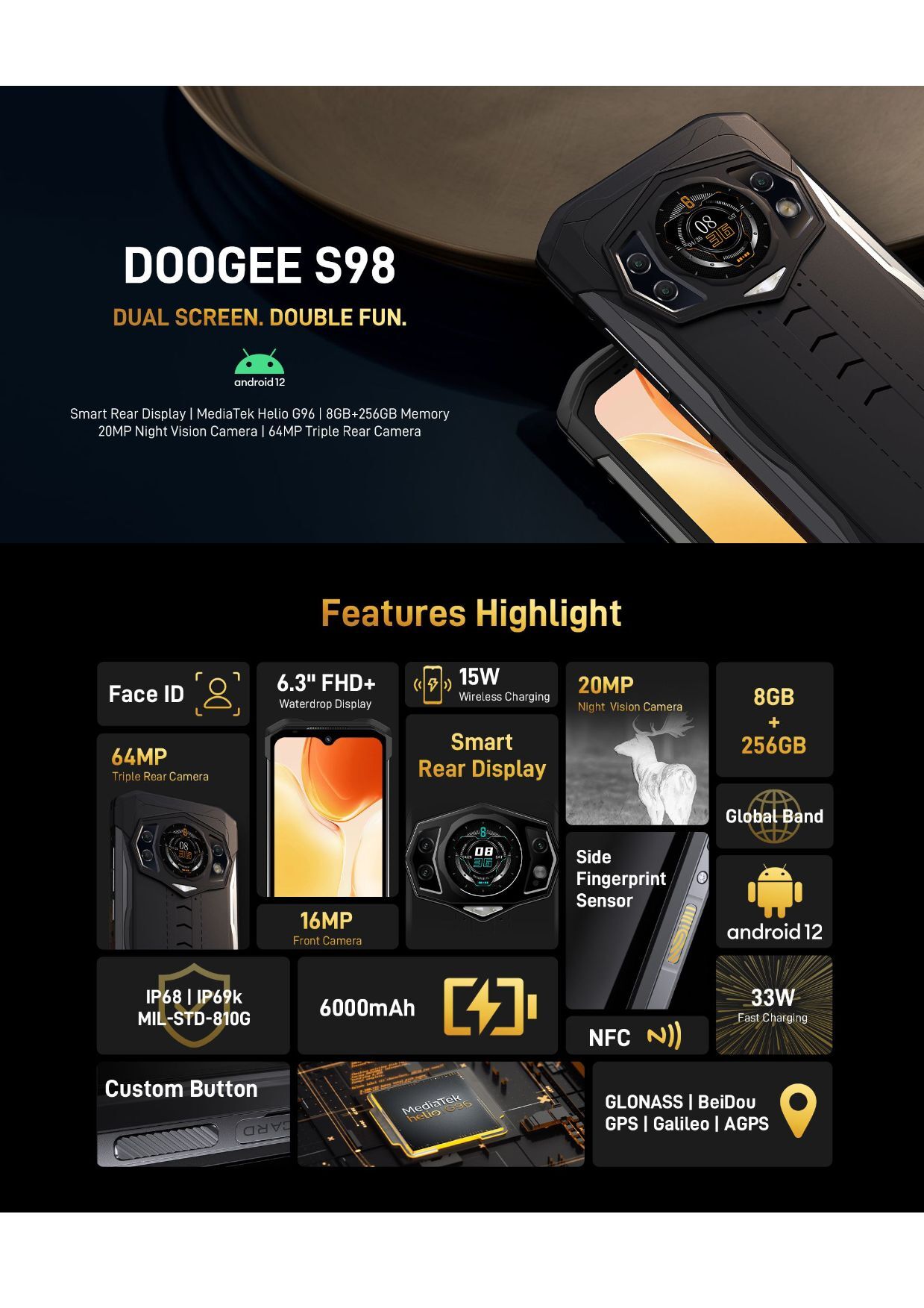 Doogee S98 Android Mobile Body Material: Plastic