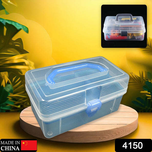 Plastic Art Storage Box Painting Supplies Multipurpose Case Meidum Size With Handle For Artists Students (4150)