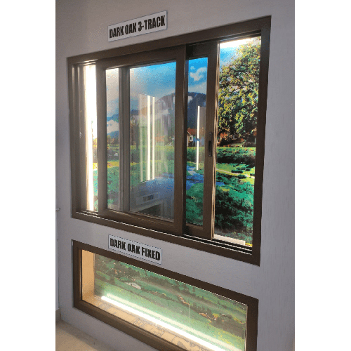 3 Track Dark Oak Fixed Window - Application: Commercial & Residential