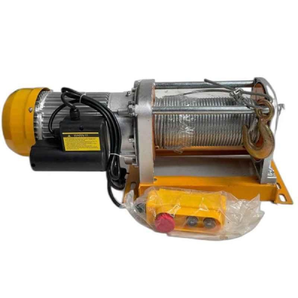 Electric Winch - 1 Ton Capacity, 6 Mm Wire Rope, 50 Meters Length | Ideal For Industrial Lifting, Robust Electric Power Source, Vibrant Yellow Finish