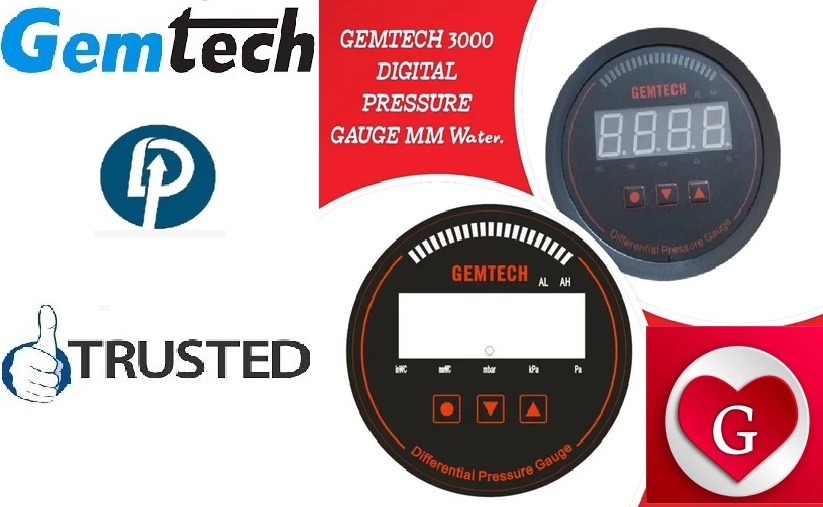 Gemtech Series 3000 Digital Pressure Gauge Range 0 To 5000 Pascal - Accuracy: A 1%fs