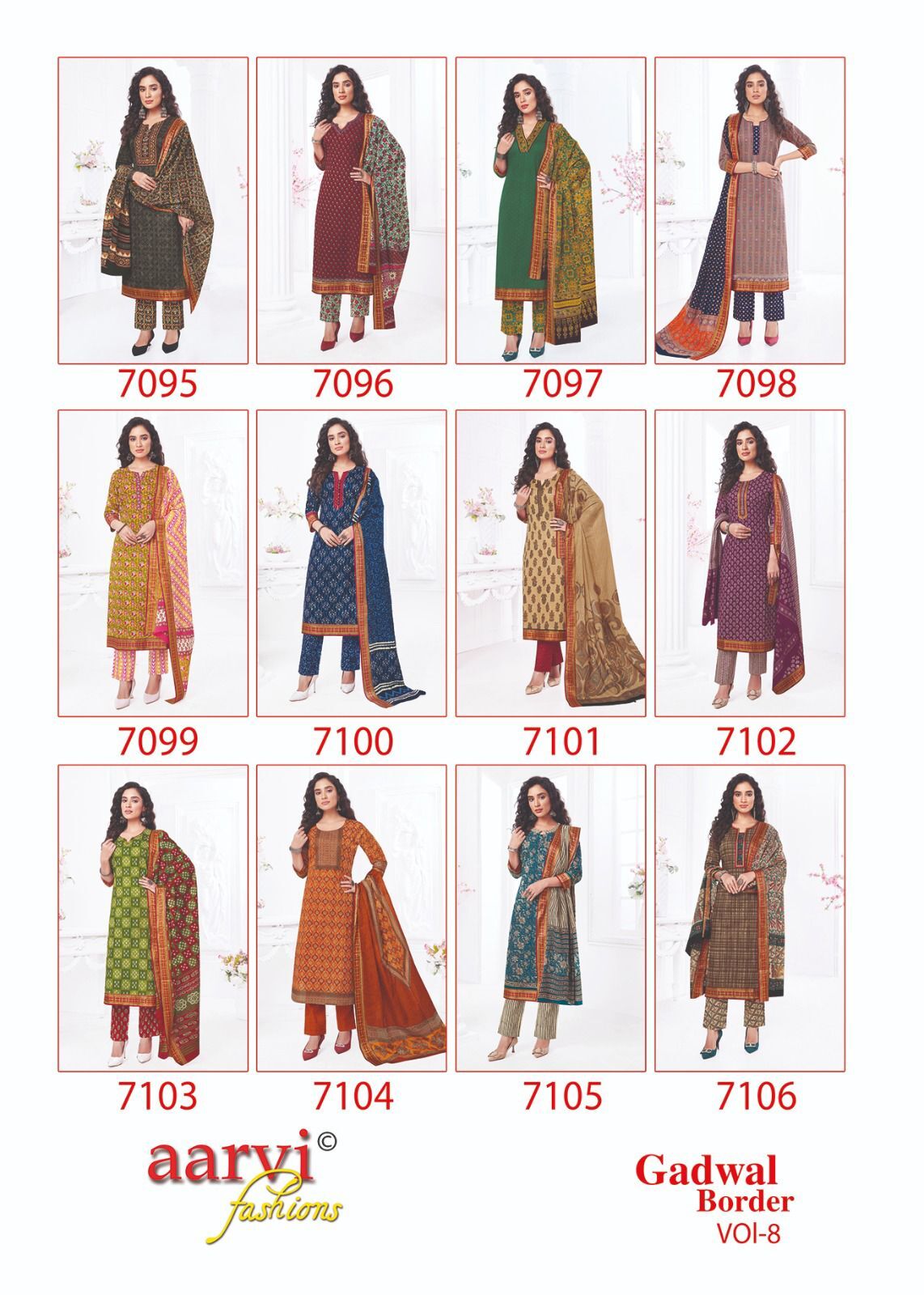 Aarvi Gadhwal Border Vol-8 Kurti Pant With Dupatta - Pure Cambric Cotton, Size L(40), Gadhwal Border Mulmul Dupatta | Ethereal Fabric, Elegant Design
