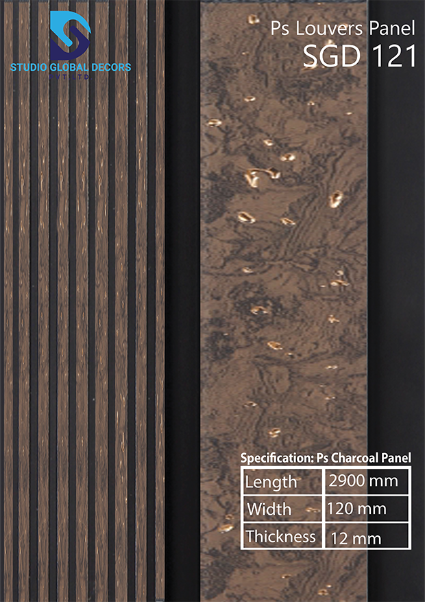 Ps Charcoal Wall Panels - Ps Material, 2900mm X 120mm X 12mm, Over 50 Vibrant Designs Available, Ideal For Homes, Offices, And Commercial Spaces