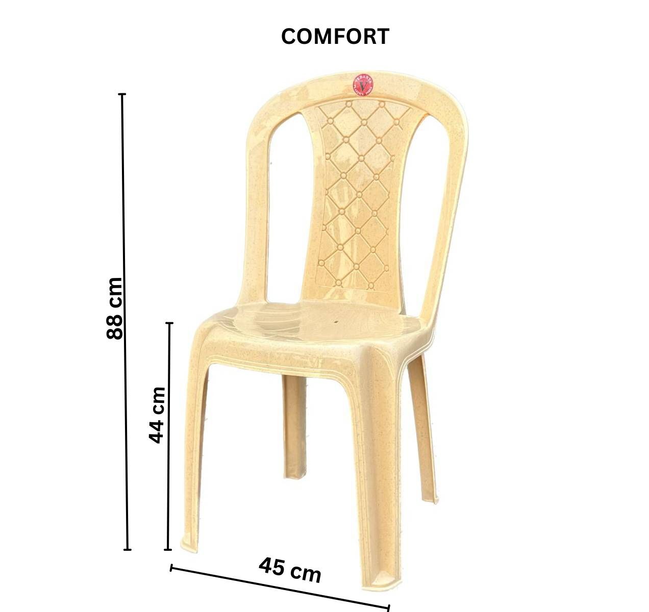 Vedanta Plastic Armless Chairs - 88x45 Cm, Red, Green, Blue, Beige, Orange, Brown | Sturdy, Modern Design, Indoor Use, Stackable, Excellent Finish
