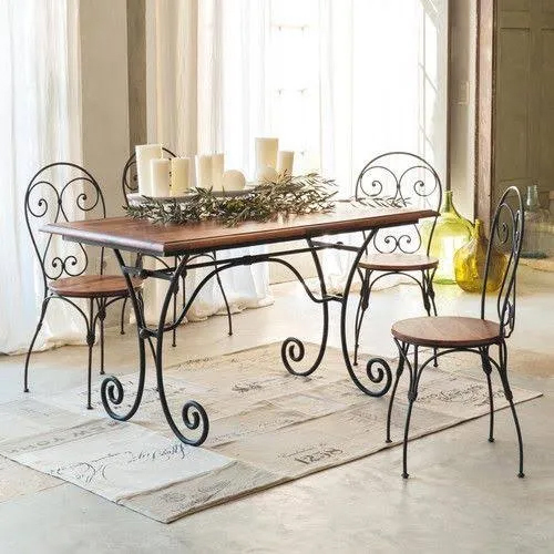 Iron Dining Table Chair Set - Color: Sliver