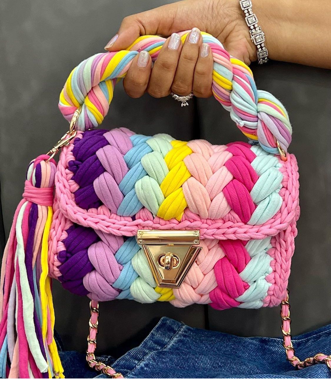 Fancy Yarn Bag - Color: Multi-coloured