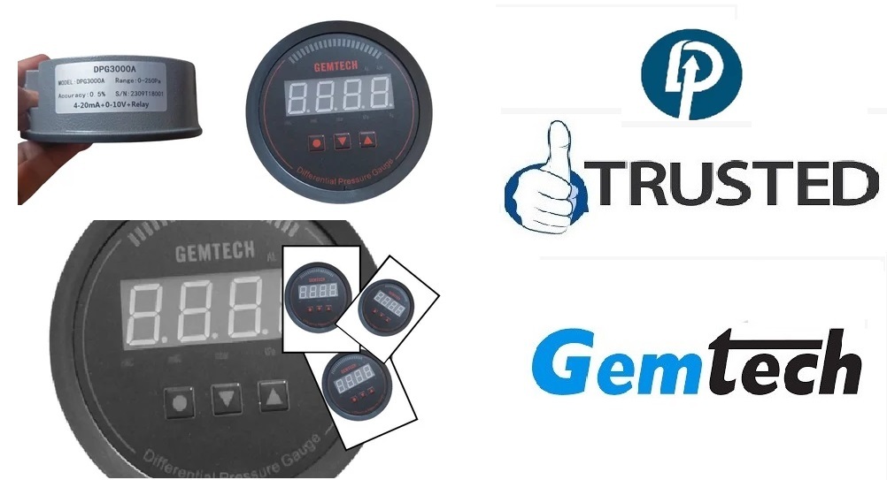 Gemtech Series 3000 Digital Pressure Gauge Range 0 To 3000 Pascal - Accuracy: A 1%fs