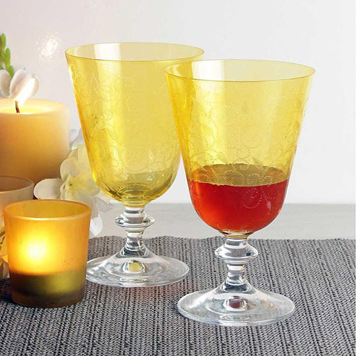 Smooth Wine Glass Set Ohemia Crystal Bella Yellow Engraved 350 Ml Set Of 6