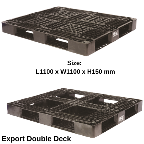 Shipping Plastic Pallet - Hdpe, 1100x1100x150 Mm, Double Deck, Gray/green/blue/black/white | 4-way Entry, Dynamic Load 1000 Kg, Static Load 3000 Kg, Perforated Design