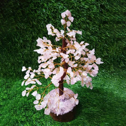 Pear Cut Natural Rose Quartz Gemstone Tree