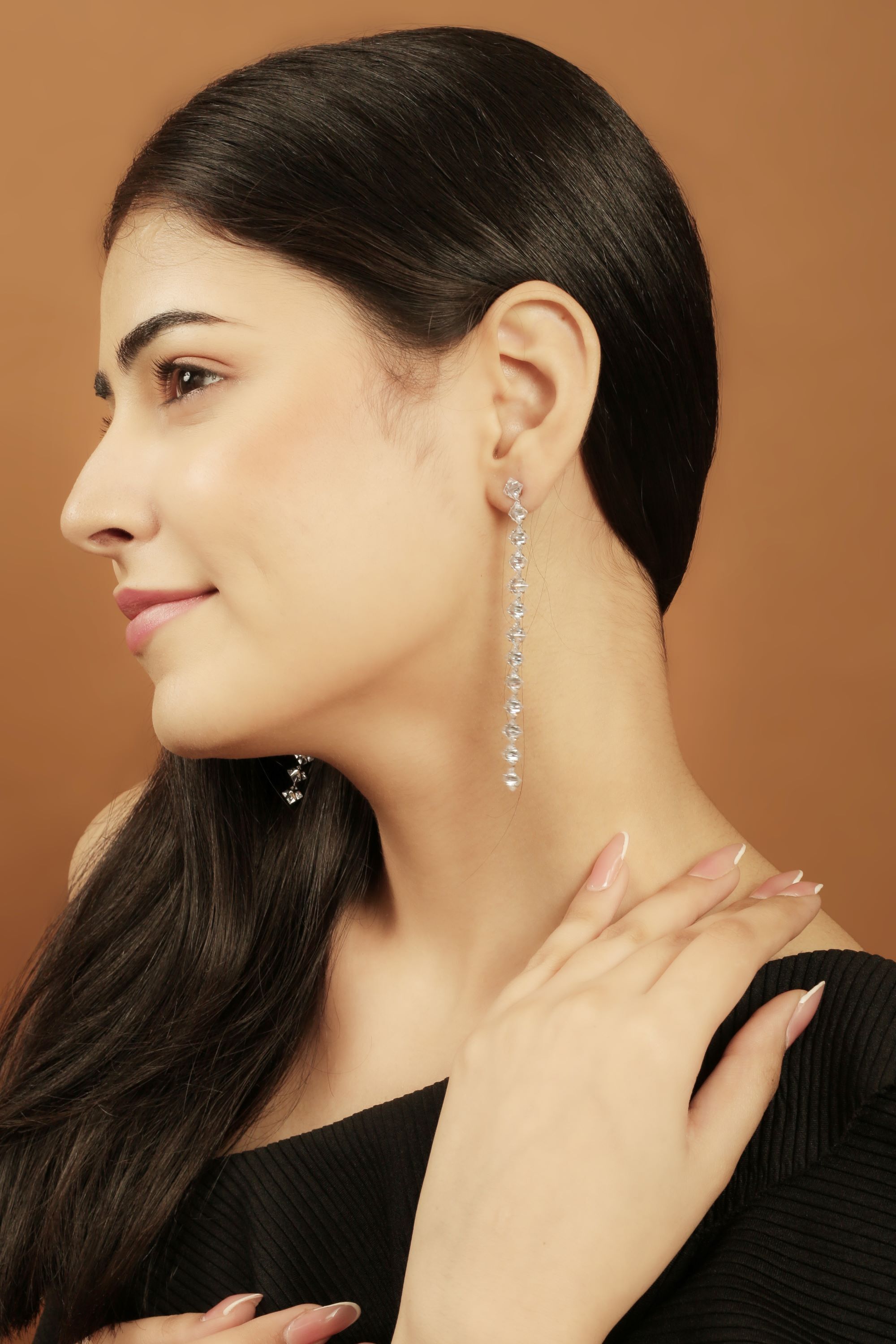 Crystal Hoop Earrings - 925 Silver, 50-60 Mm Length, Silver Color | Dazzling Crystals, Elegant Design, Gift Box Included