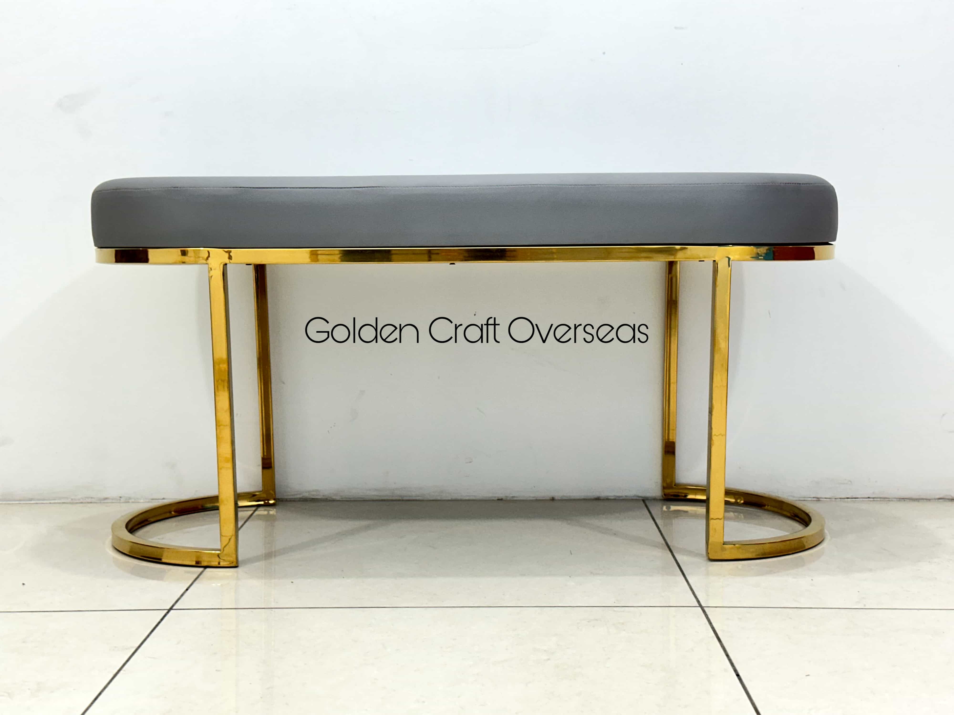 Pvd Coated Two Seater Bench With Grey Leatherite Cushioning - Brand Name: Golden Craft Overseas