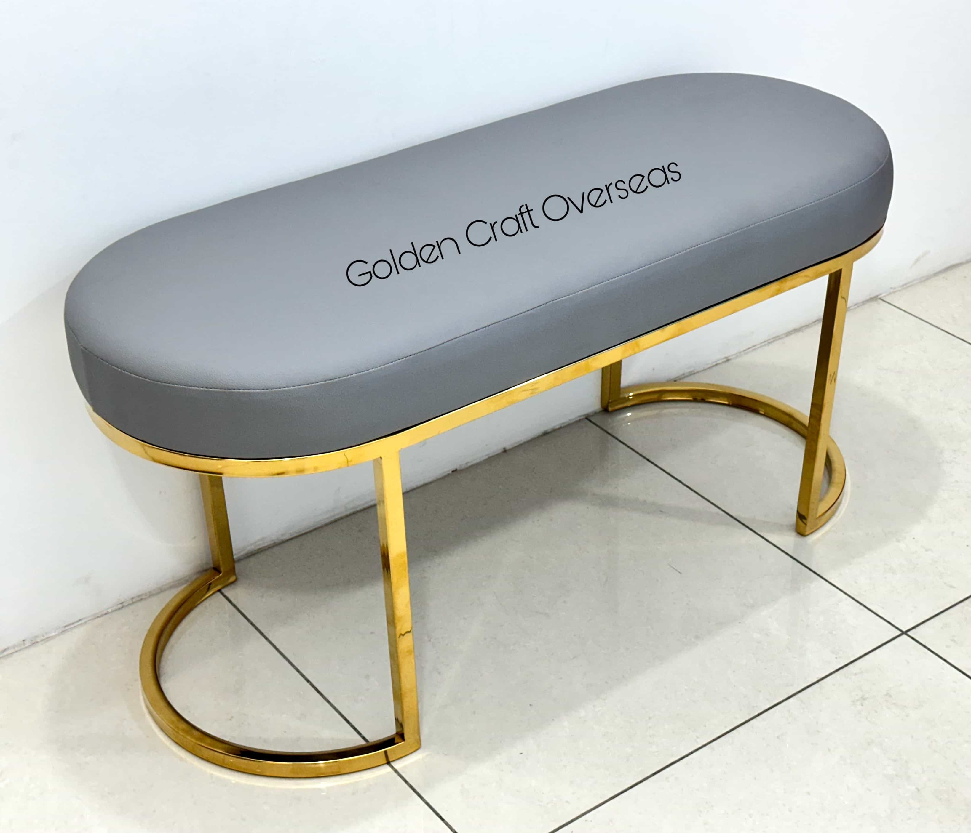 Pvd Coated Two Seater Bench With Grey Leatherite Cushioning - Brand Name: Golden Craft Overseas