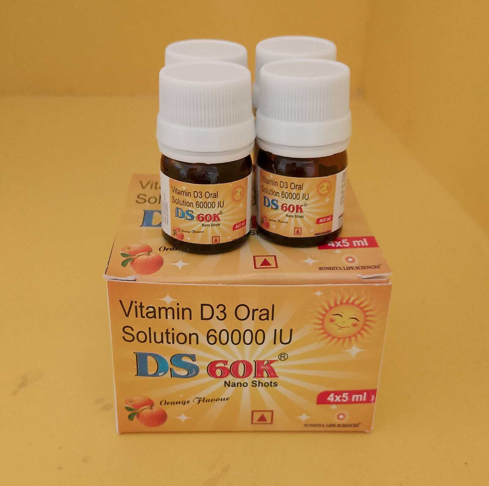 Vitamin D3 Solutions - 6000iu Orange Flavour In 4x5 Ml Oral Nano Shots, Suitable For All With Dosage As Directed By Physician