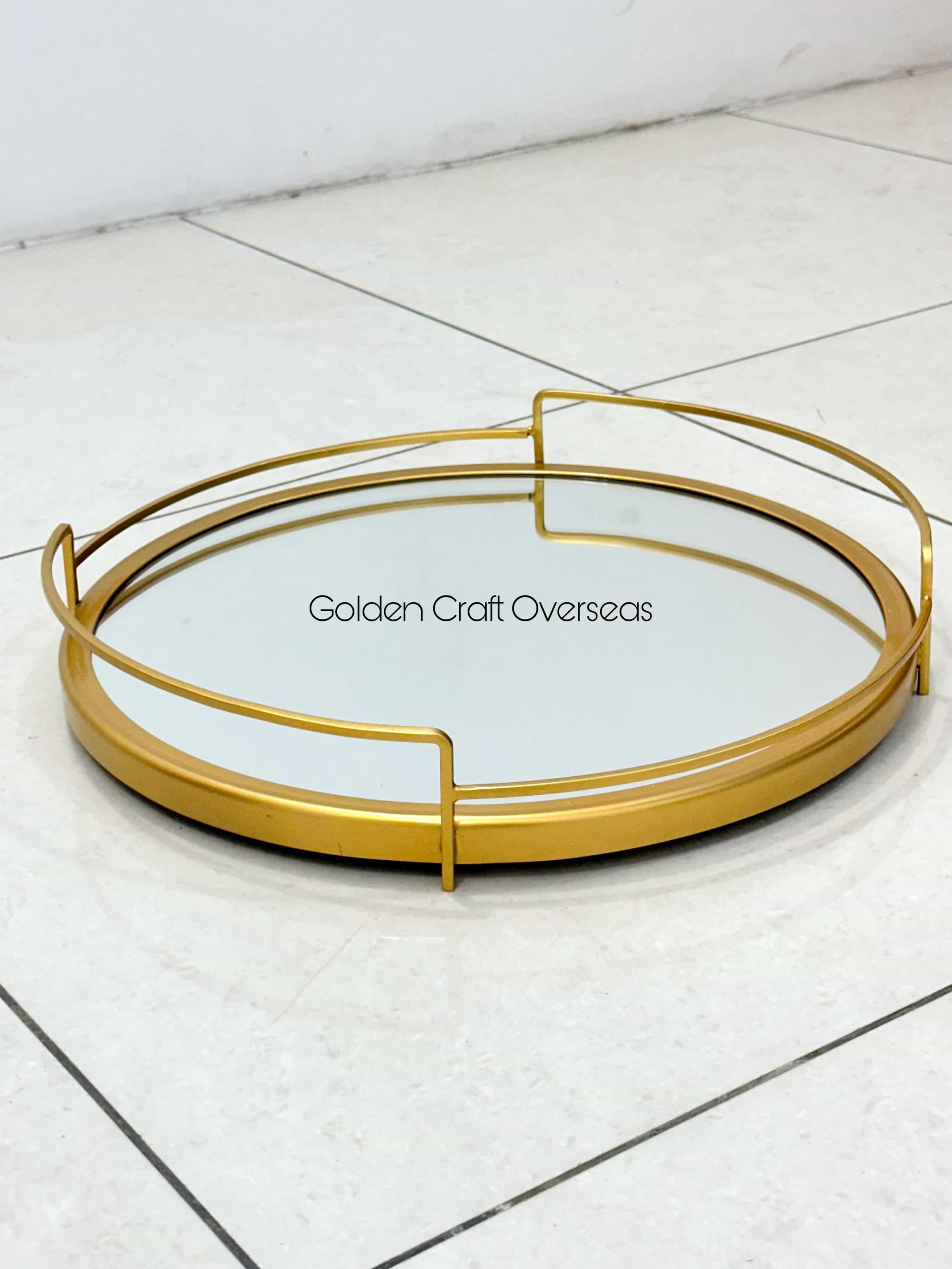 Round Gifting Tray In Iron With Golden Powder Coated Finish - 16x16x2 Inches, Modern Design, Indoor Use, Single Piece