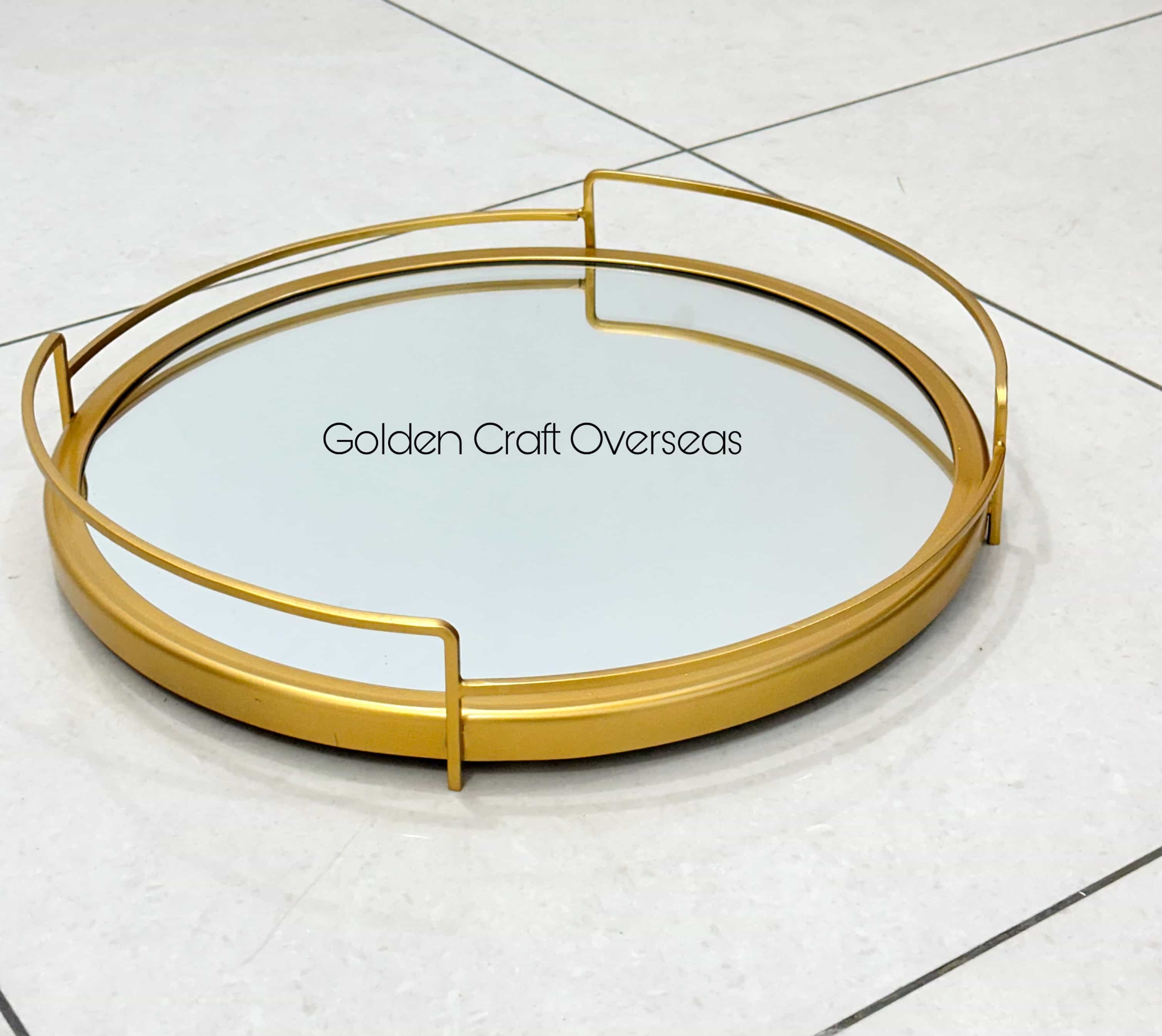 Round Gifting Tray In Iron With Golden Powder Coated Finish - 16x16x2 Inches, Modern Design, Indoor Use, Single Piece