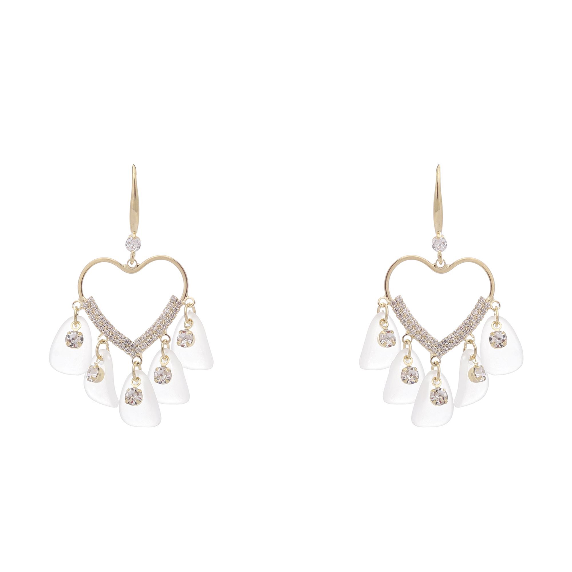 Rhinestone Heart Dangle Earrings - Metal & Rhinestone, 2x3 Cm , Silver Color, Dangle Style With Sparkling Design, Gift Box Included
