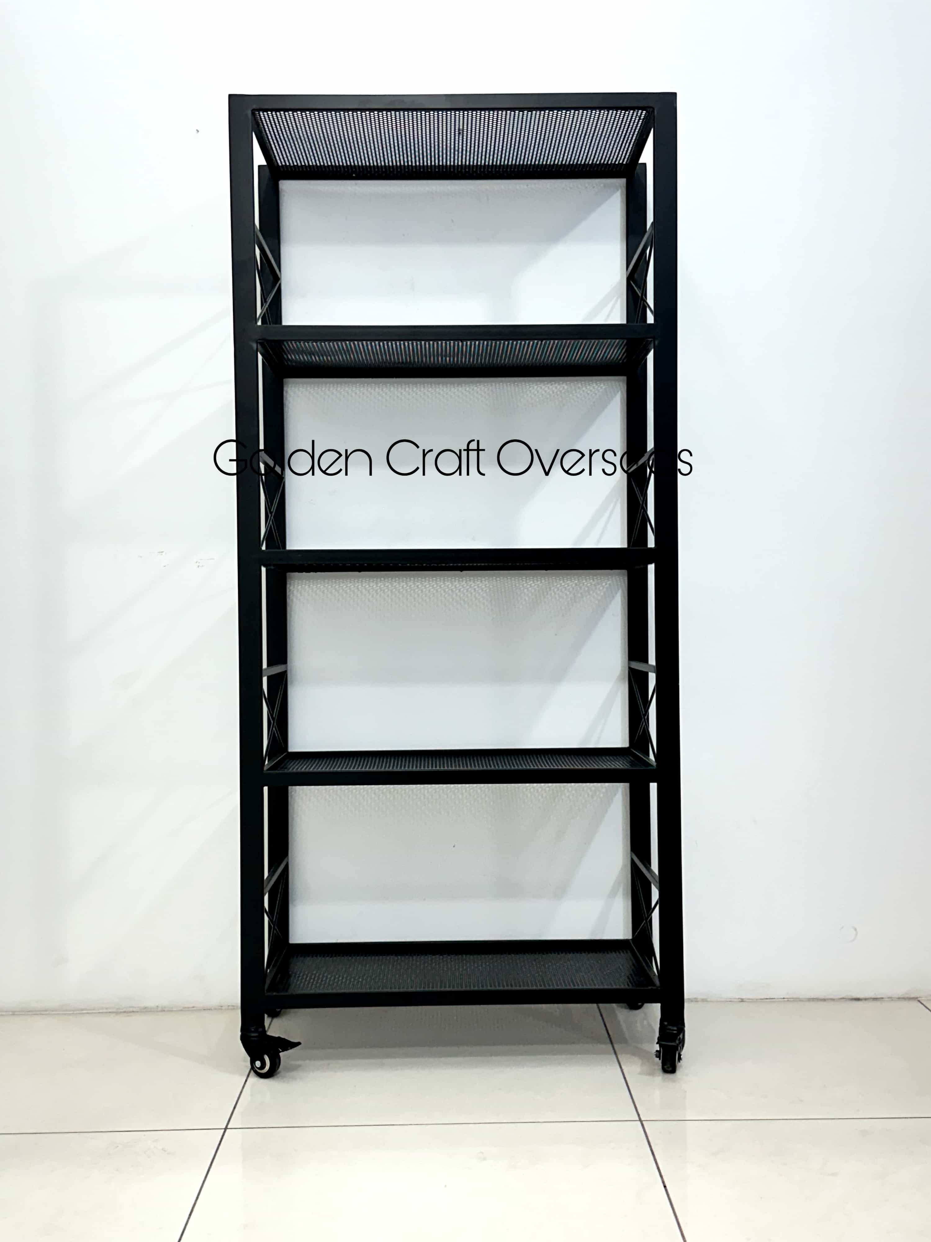 Black Rotating Kitchen Rack - 60x12x30 Inches, Matte Black Iron Design With 5 Shelves And 250 Kg Capacity