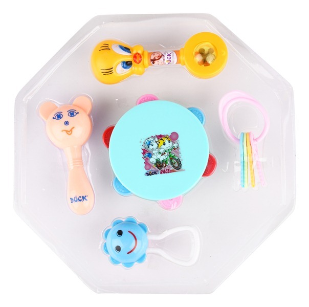 Toy Set Big - Plastic Material | Multicolor Rattle & Teether For 0-12 Months Smooth Arc Design For Tender Skin Engages Sound Concentration