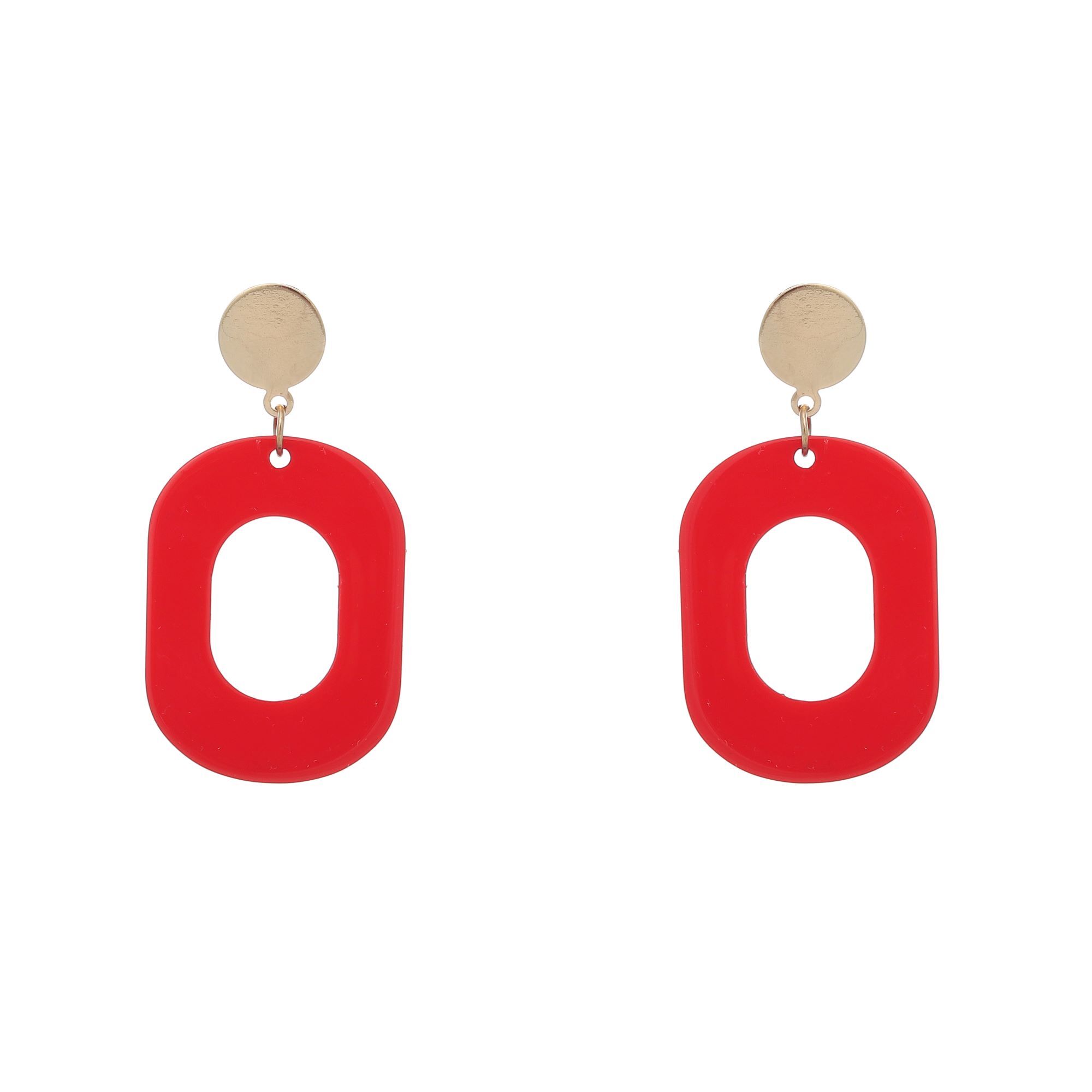 Everyday Oval Earrings - Alloy & Resin, 15x10 Mm , Lightweight Red Color, Casual Wear, Stylish Design, Post Fastening, Gift Box Included