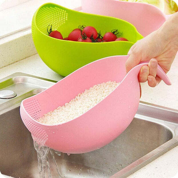 Plastic Rice Bowl Food Strainer Thick Drain Basket With Handle For Rice (2068)