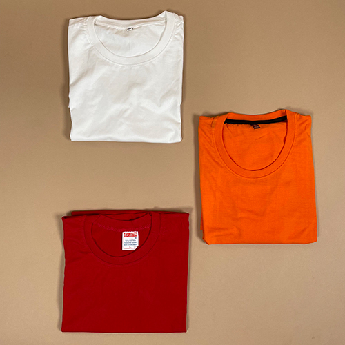 Round Neck T-Shirt - Multicolor O-Neck Design, Short Sleeves, Plain Pattern for Adults