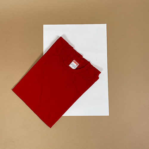 Polycotton Round Neck T-shirt - Cotton Blend, Short Sleeve Design, Red Color, Plain Pattern | O-neck Collar for Adults