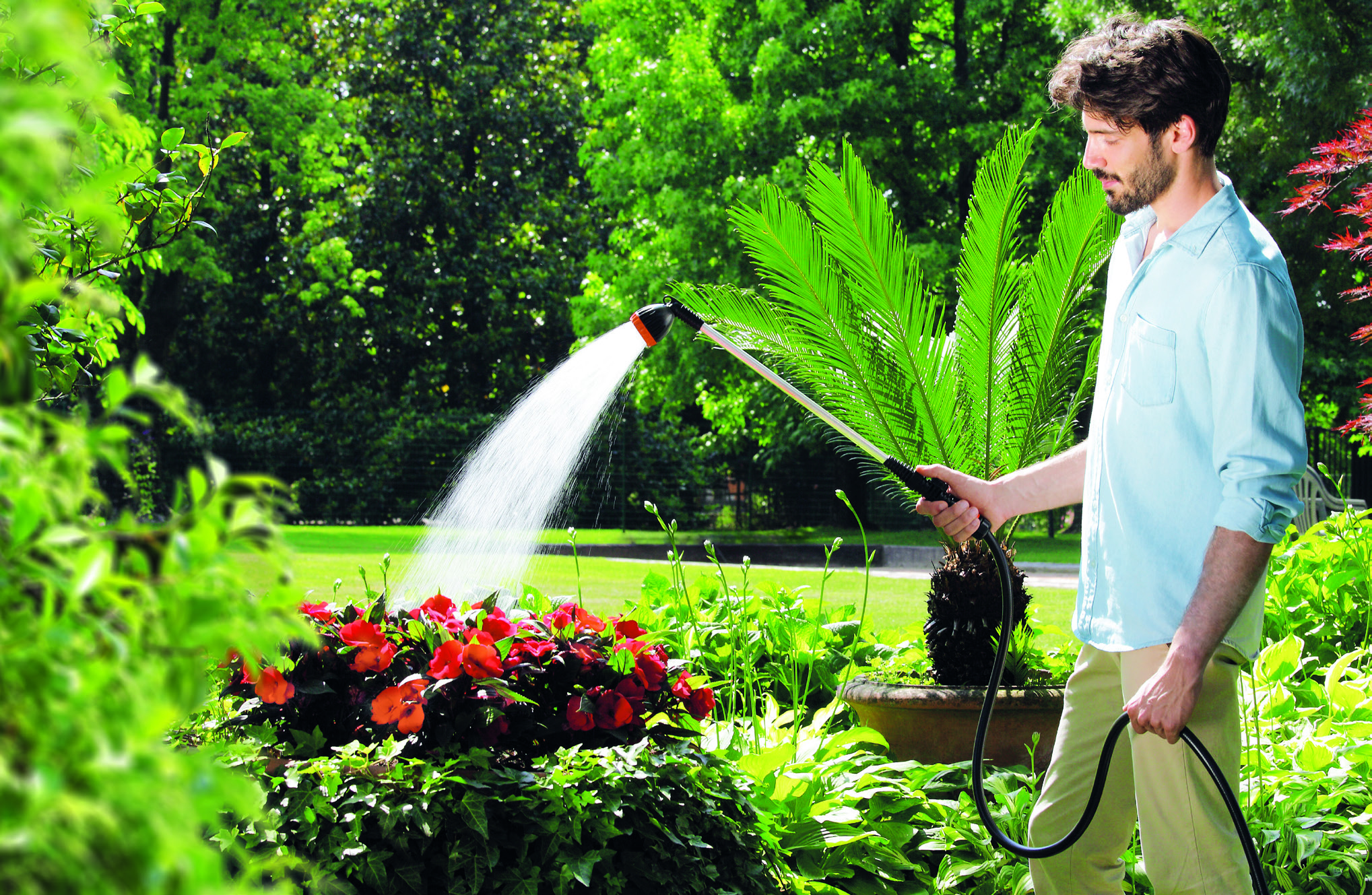 Long Fan Spray - Stainless Steel With Integrated Tap, Adjustable Flow For Uniform Rain Effect, Non-slip Handle Grip