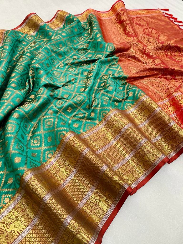 Banarasi Silk Saree - Color: Red And Purple