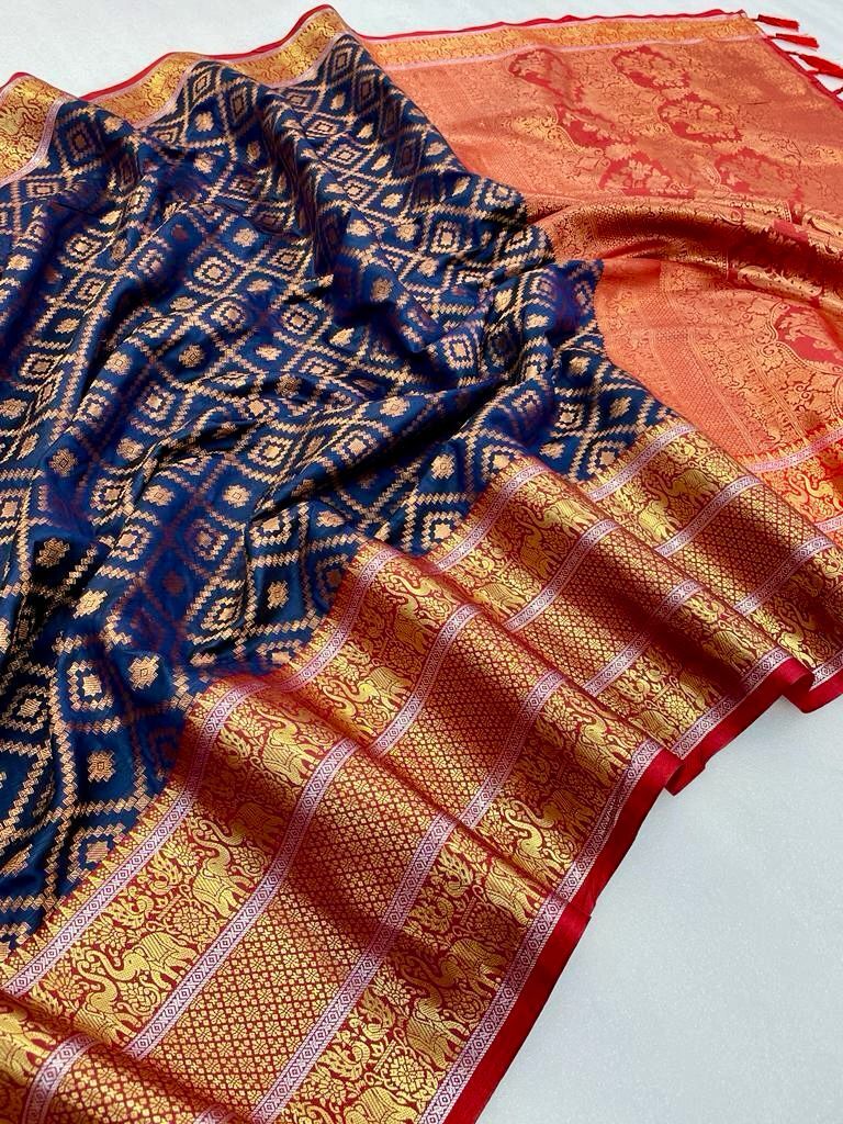 Banarasi Silk Saree - Color: Red And Purple