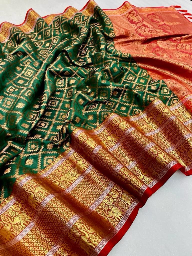 Banarasi Silk Saree - Color: Red And Purple