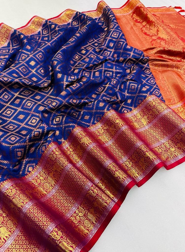 Banarasi Silk Saree - Color: Red And Purple