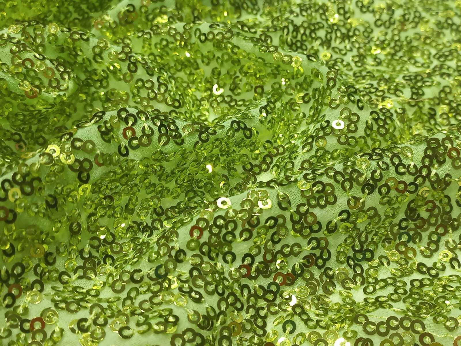 Light Green Sequins Embroidery Fabric India - Material: Polyester