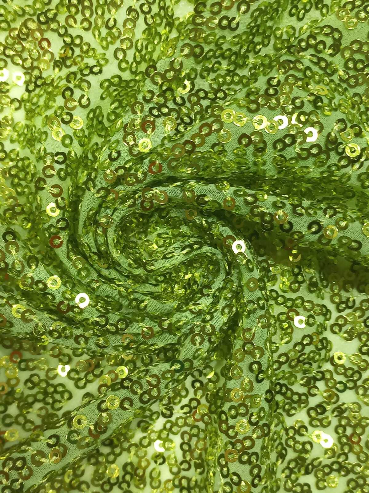 Light Green Sequins Embroidery Fabric India - Material: Polyester
