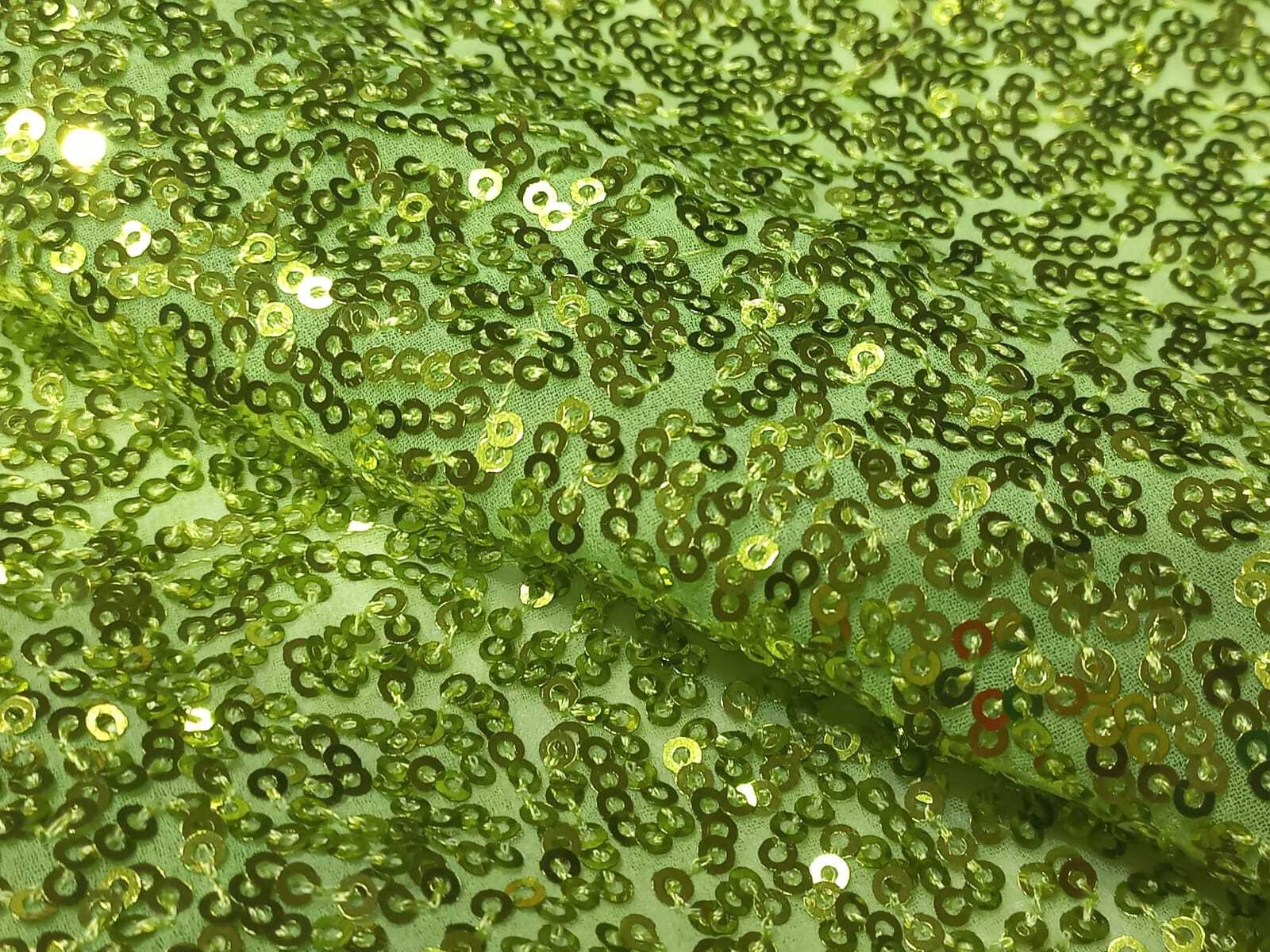 Light Green Sequins Embroidery Fabric India - Material: Polyester