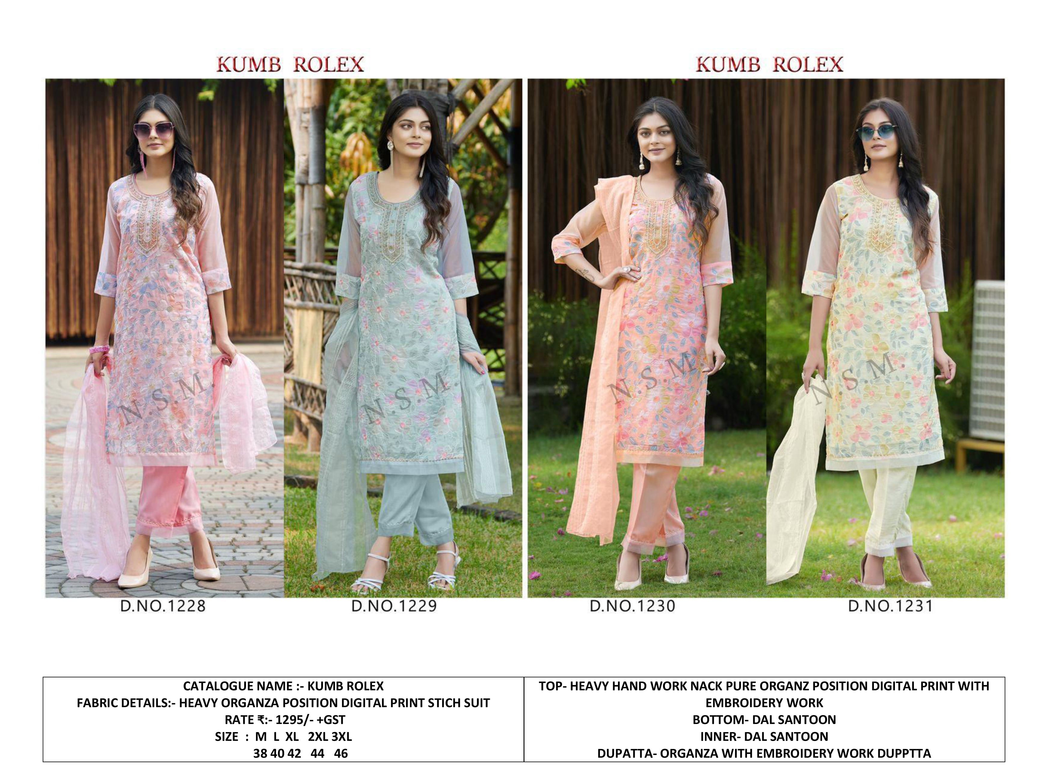 Heavy Handwork Organza Digital Printed Kurti Sets - Color: All Colours