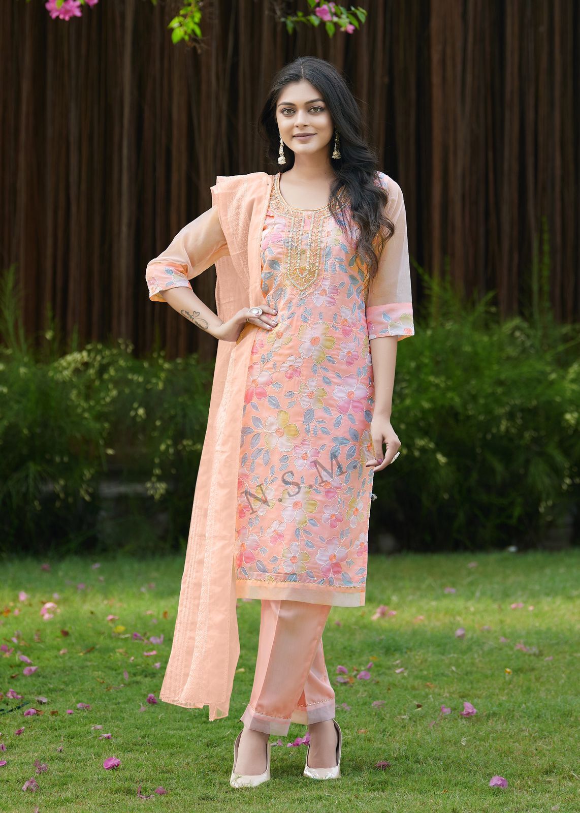 Heavy Handwork Organza Digital Printed Kurti Sets - Color: All Colours