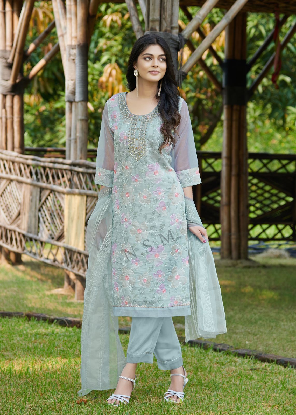 Heavy Handwork Organza Digital Printed Kurti Sets - Color: All Colours