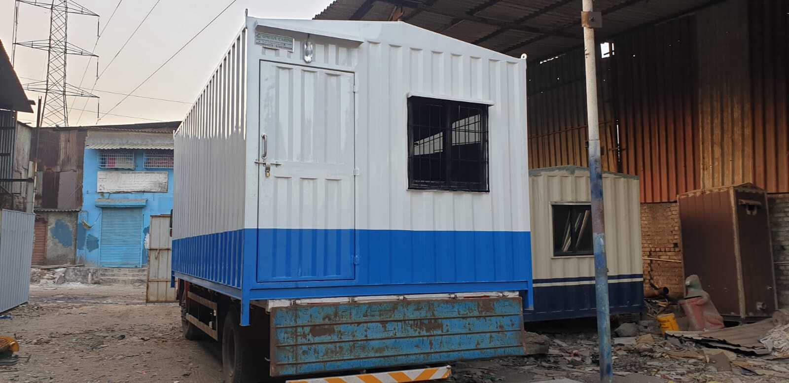 Portable Site Office Cabin - Color: White Blue