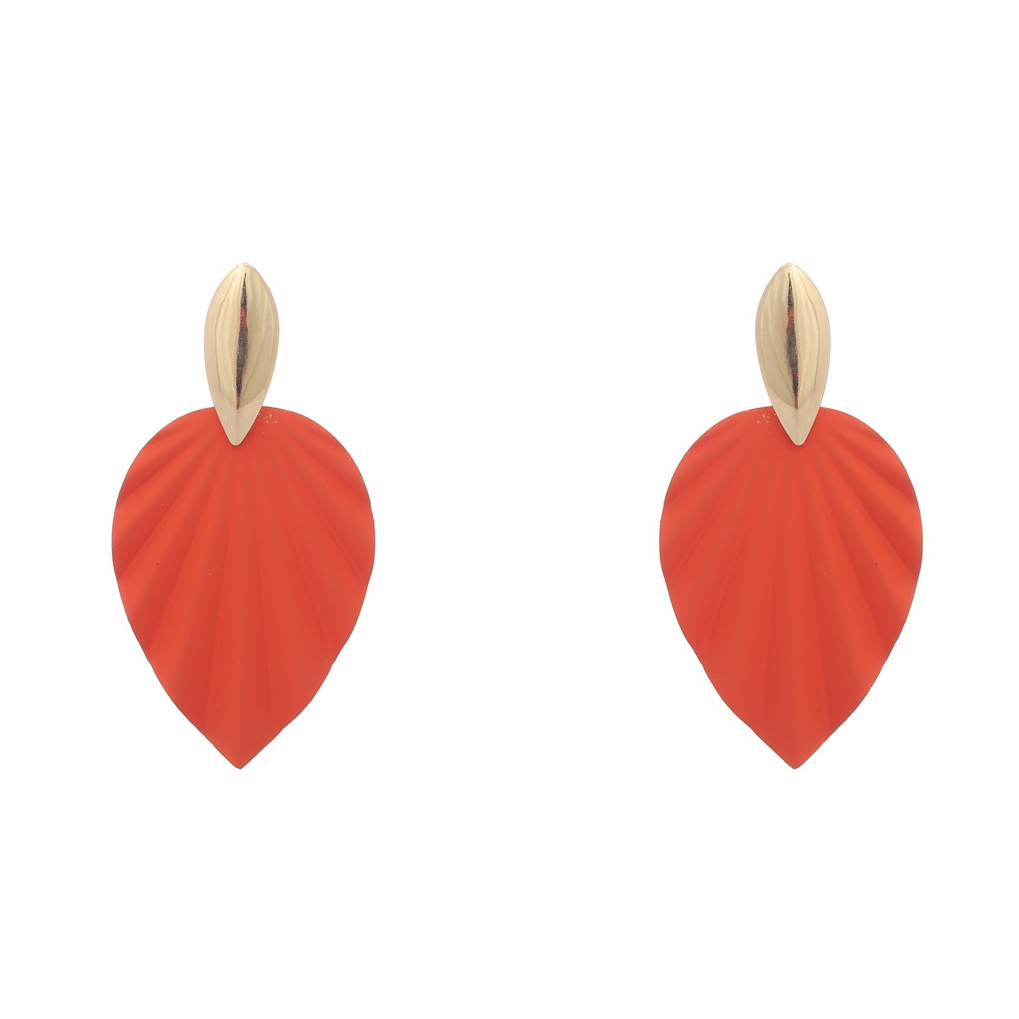 Leafy Delight Earrings - Enamel & Metal, 30x15 Mm, Orange | Lightweight, Stylish Accessory, Charming Leaf Design For Casual Wear