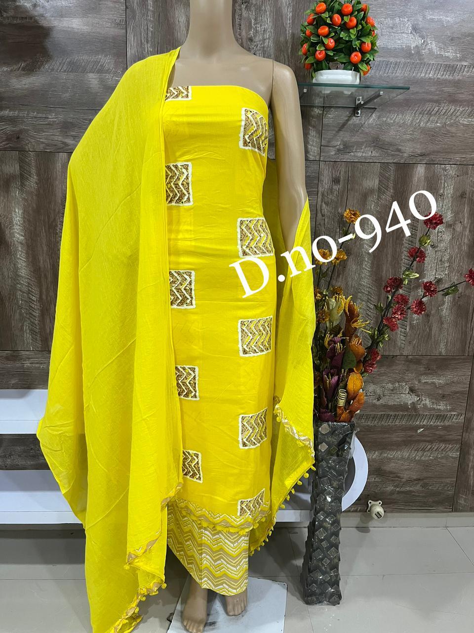Cotton Ladies Suit - Cotton Fabric, 50 Mtrs Top & Bottom, 25 Mtrs Dupatta, Pink Color, Sleeveless Style, Hand Embroidery, Summer Wear