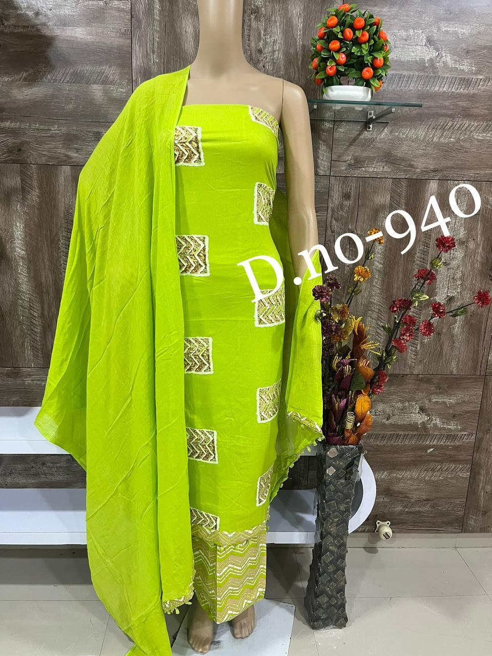Cotton Ladies Suit - Cotton Fabric, 50 Mtrs Top & Bottom, 25 Mtrs Dupatta, Pink Color, Sleeveless Style, Hand Embroidery, Summer Wear