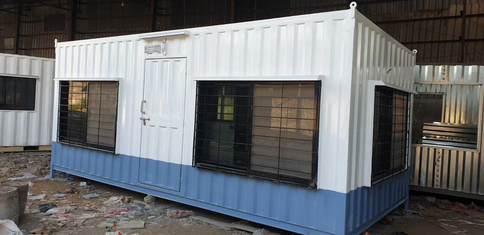 Portable Office Cabin - Steel Material, Long Lifespan, White Brown Color, Swing Door, Three Windows | Customizable Design, Weather-resistant, Multi-purpose Use