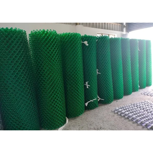 PVC Coated GI Chain Link Fencing - Iron, 50 Feet Length x 5 Feet Width, Green, 3 mm Thickness, Diamond Hole Shape | Application: Agriculture Field, Industrial Use, Warranty Included
