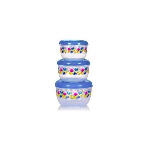 Round Plastic Food Container Foil Printed - Plastic, 500 ml, Blue | Rigid Structure, Round Design, Ideal for Food Storage