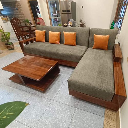 Wooden Polish L Shape 6 Seater Sofa Set - Assembly: No Assembly Required