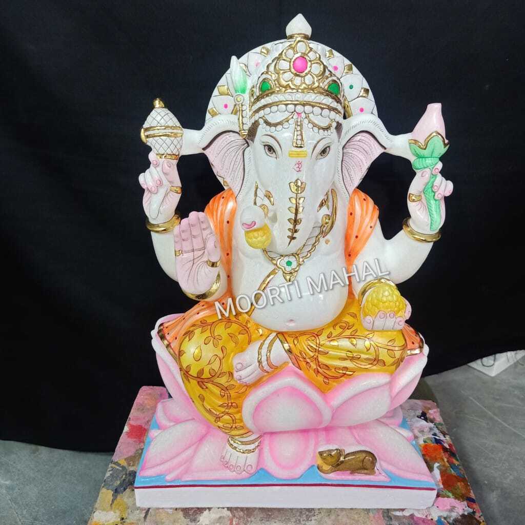 Marble Ganesh Murti - Handcrafted Ornamental Statue | Exquisite Detailing, Elegant Design, Spiritual Symbol